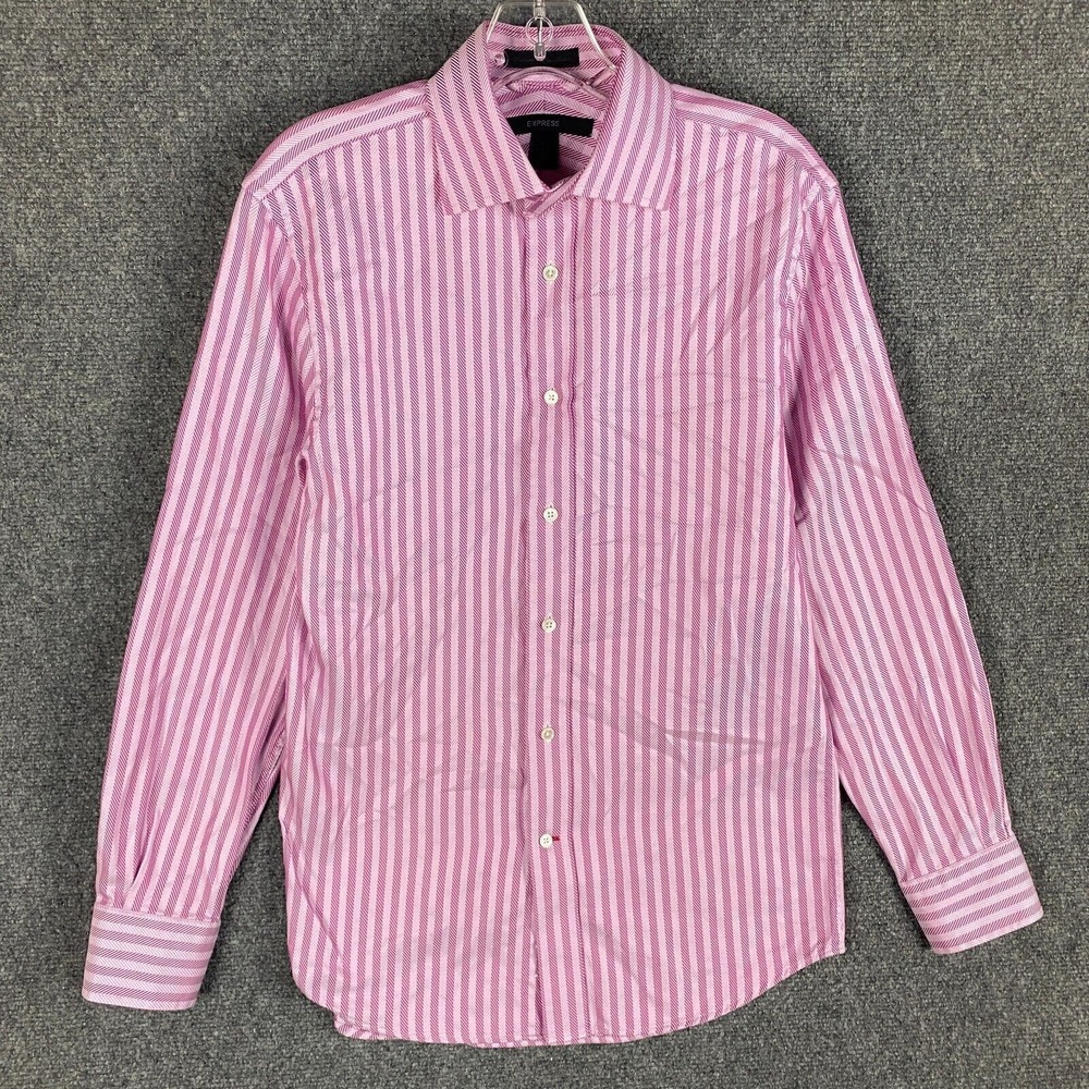 Express Shirt Men's Small Classic Fit Striped Pink Button Up Italian Fabric